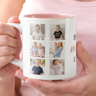 Tasse 2 Couleurs 7 Photo Collage Best Mom Ever Cute Pink Hearts