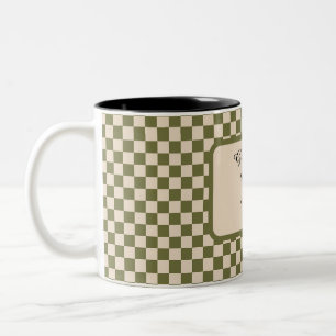 Tasse 2 Couleurs à damiers Citation de coin vert et beige