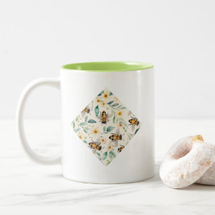 Tasse 2 Couleurs Abeilles et fleurs - Crème Floral Miel Abeille Dia