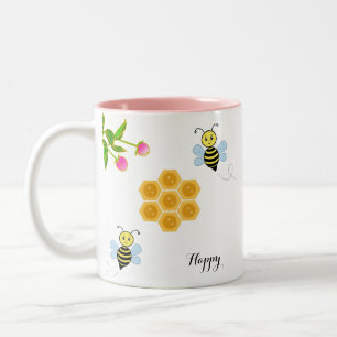 Tasse 2 Couleurs Abeilles heureuses, fleurs roses et miel
