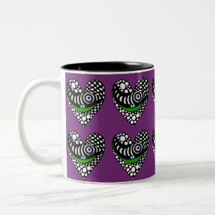 Tasse 2 Couleurs Abstrait, funky, coeur sur violet