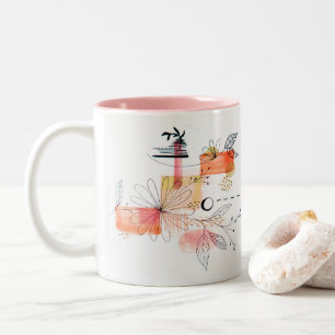 Tasse 2 Couleurs Abstrait Géométrique rose orange noir