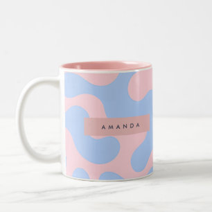Tasse 2 Couleurs Abstrait Rose Pâle et Bleu Bébé Personnalisé