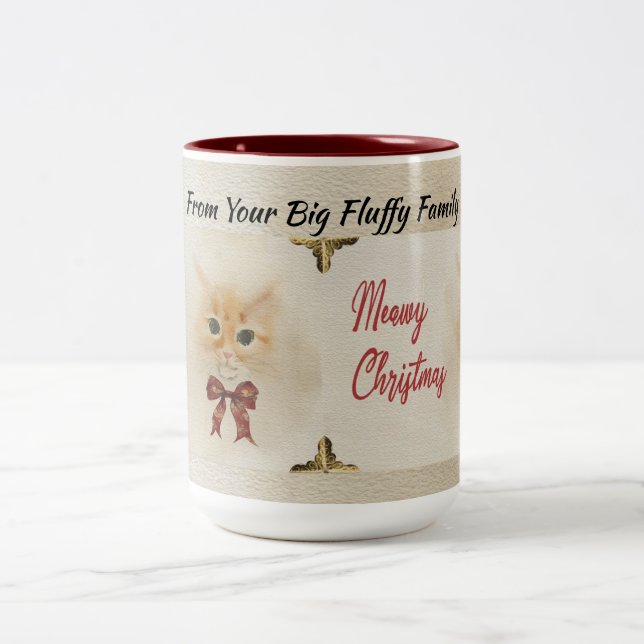 Tasse 2 Couleurs Abyssinian Chat Meowy Noël Aquarelle Art Holi (Centre)