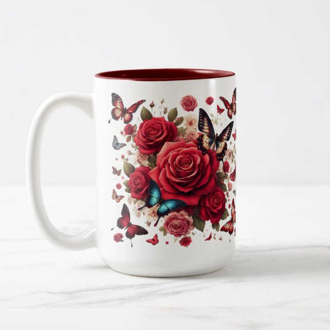 Tasse 2 Couleurs Accent Rouge Avec Roses Rouges (Gauche)