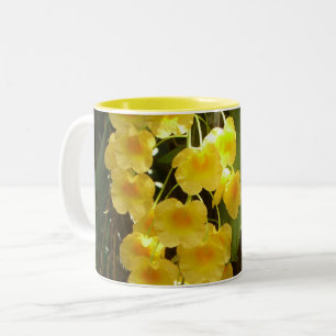 Tasse 2 Couleurs Accrocher les orchidées jaunes Fleurs tropicales