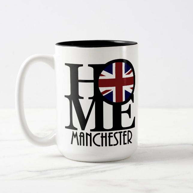 Tasse 2 Couleurs ACCUEIL Manchester Angleterre 15oz (Gauche)