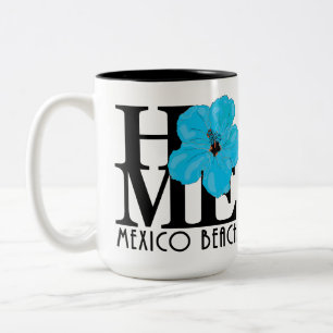 Tasse 2 Couleurs ACCUEIL Mexico Beach Floride Hibiscus bleu 15oz