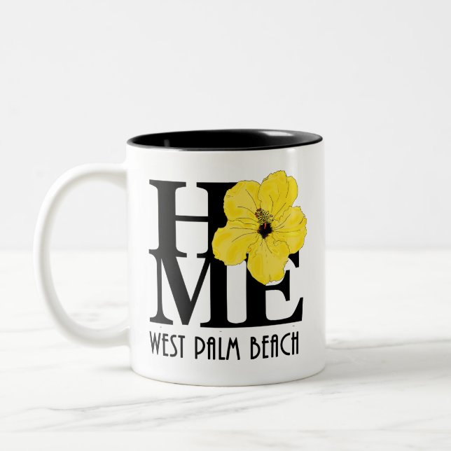 Tasse 2 Couleurs ACCUEIL West Palm Beach Floride 11oz Hibiscus Jaun (Gauche)