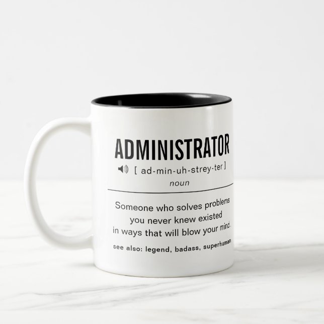 Tasse 2 Couleurs Administrateur personnalisé amusant (Gauche)