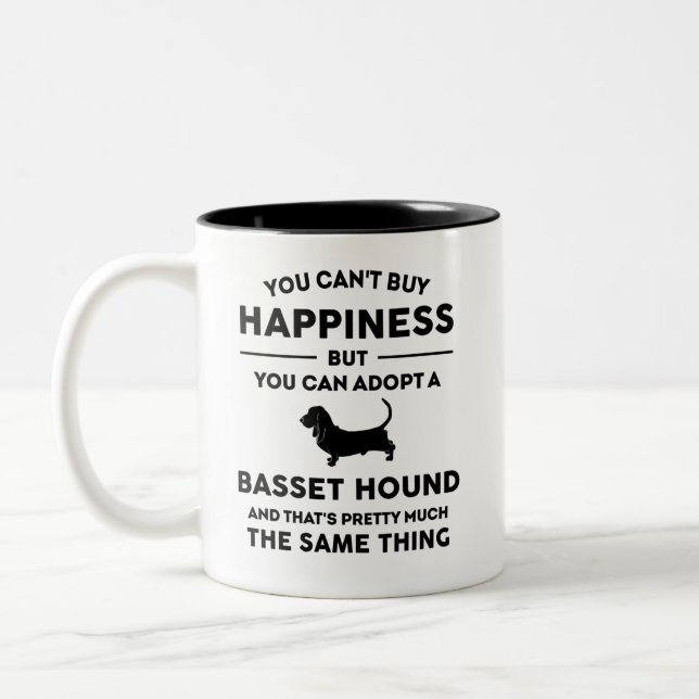 Tasse 2 Couleurs Adopter un Bonheur de Hound Basset (Gauche)