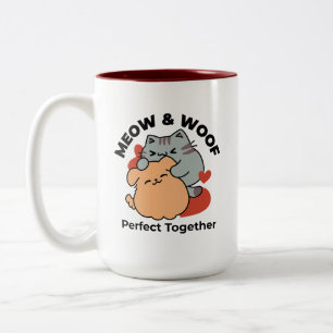Tasse 2 Couleurs Adorable chat et chien Hug - Meow & Woof Design