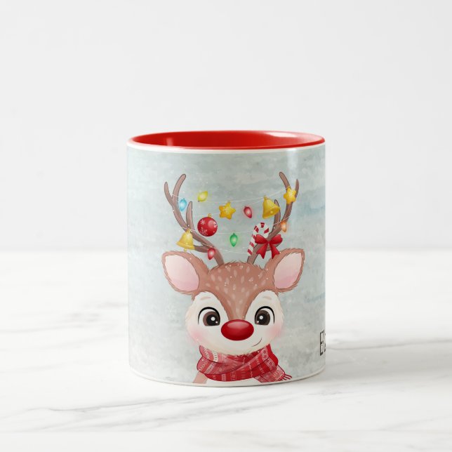 Tasse 2 Couleurs Adorable renne de Noël (Centre)