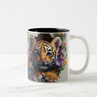 Tasse 2 Couleurs Adorable Tiger Cub À Travers Floral Coloré