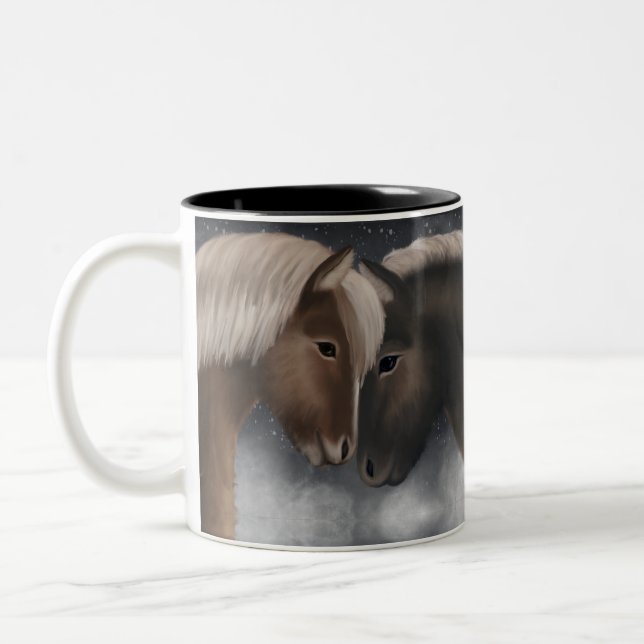 Tasse 2 Couleurs Affection arctique : Chevaux islandais en Embrac n (Gauche)