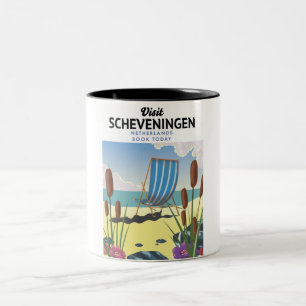 Tasse 2 Couleurs Affiche de la plage de Scheveningen aux Pays-Bas