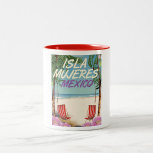 Tasse 2 Couleurs Affiche de plage d'Isla Mujeres au Mexique