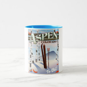 Tasse 2 Couleurs Affiche de ski vintage Aspen Colorado.