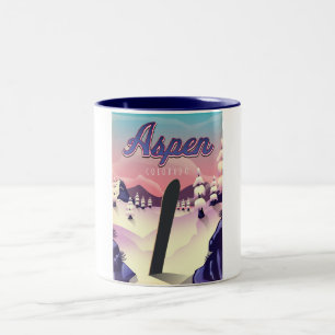 Tasse 2 Couleurs Affiche de snowboard Aspen Colorado