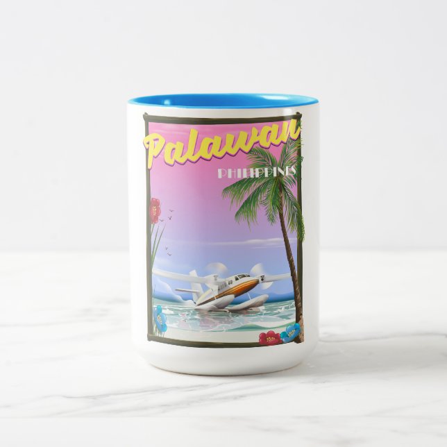 Tasse 2 Couleurs Affiche de vol Palawan Philippines (Centre)