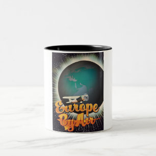 Tasse 2 Couleurs Affiche de vol vintage Europe By Air