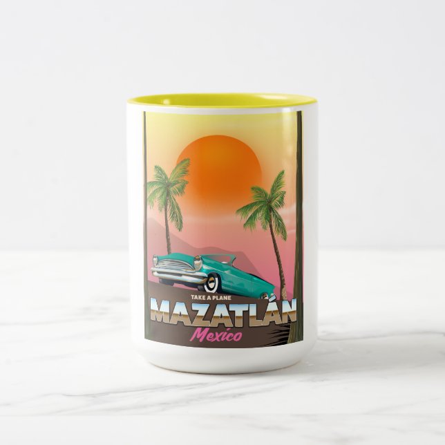 Tasse 2 Couleurs Affiche de voyage à Mazatlán au Mexique (Centre)