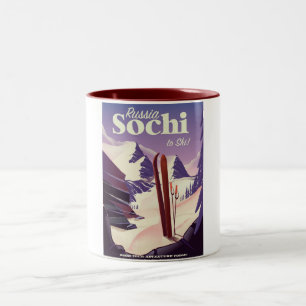 Tasse 2 Couleurs Affiche de voyage à ski à Sotchi Russie