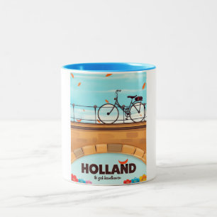 Tasse 2 Couleurs Affiche de voyage à vélo Hollande "Ik zal handhave
