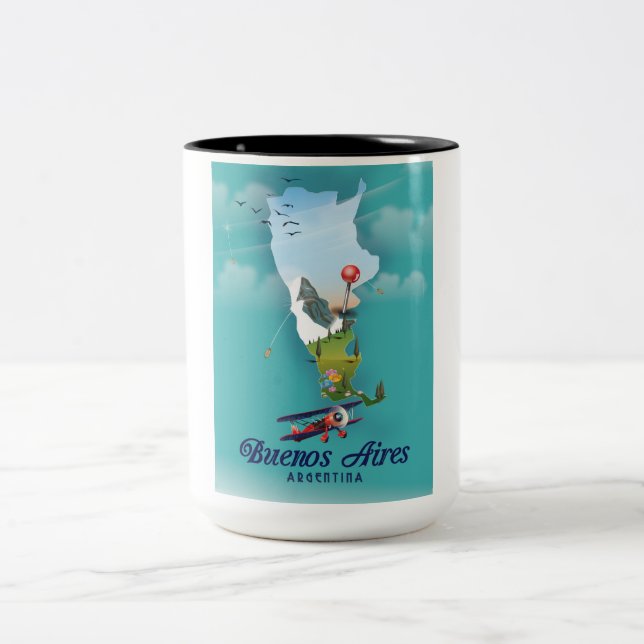 Tasse 2 Couleurs Affiche de voyage Buenos Aires, Argentine (Centre)