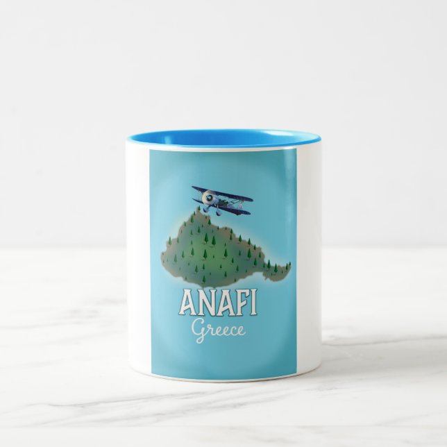 Tasse 2 Couleurs Affiche de voyage de l'île d'Anafi en Grèce. (Centre)