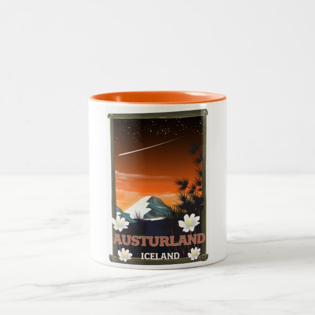 Tasse 2 Couleurs Affiche de voyage de l'île d'Austurland (Centre)
