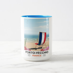 Tasse 2 Couleurs Affiche de voyage de plage à Porto-Vecchio, France