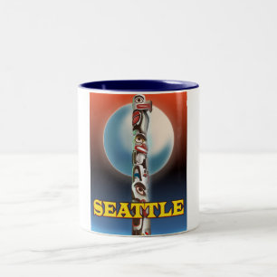 Tasse 2 Couleurs Affiche de voyage de Seattle Totem pole