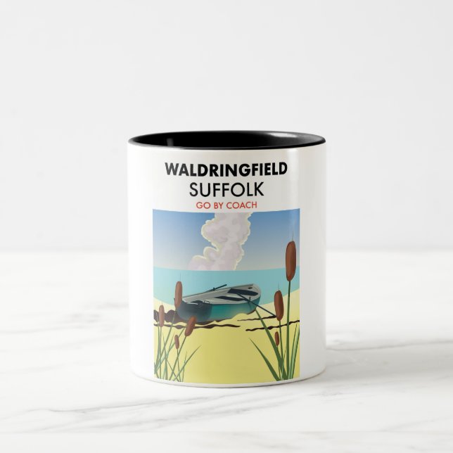 Tasse 2 Couleurs Affiche de voyage de Waldringfield Suffolk. (Centre)