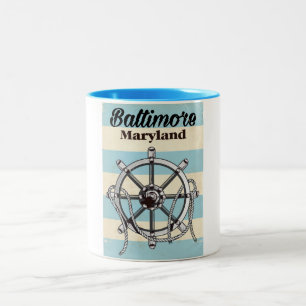 Tasse 2 Couleurs Affiche de voyage nautique vintage Baltimore Maryl