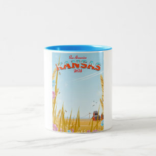 Tasse 2 Couleurs Affiche de voyage rétro de la ferme du Kansas USA