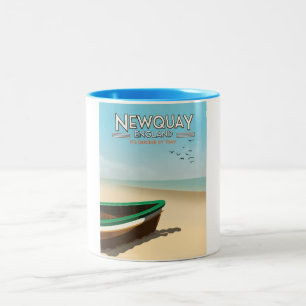 Tasse 2 Couleurs Affiche Vintage de voyage en bord de mer Newquay E