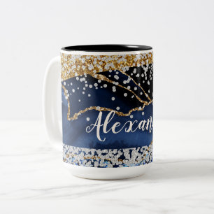 Tasse 2 Couleurs Agate or bleu avec accents or et diamant