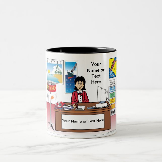 Tasse 2 Couleurs Agent de voyage personnalisé - Cartoon féminin (Centre)