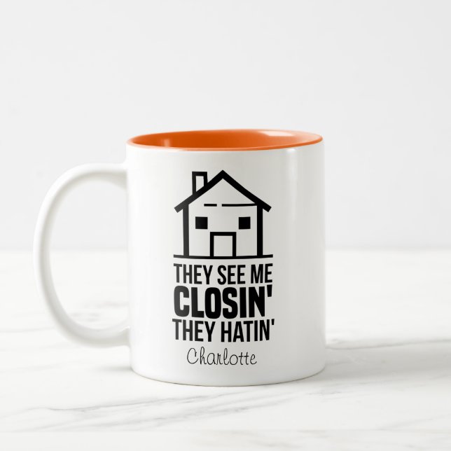 Tasse 2 Couleurs Agent immobilier personnalisé Coworker Anniversair (Gauche)