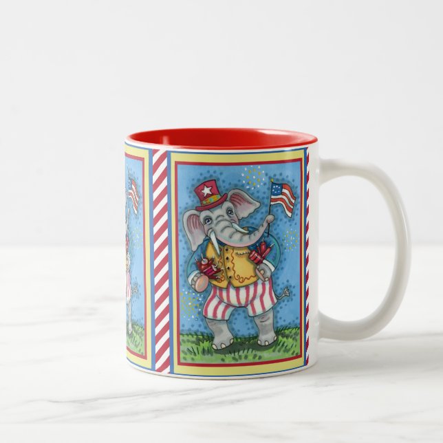 TASSE 2 COULEURS AGRÉABLE PATRIOTIQUE ÉLÉPHANT WAVANT DRAPEAU AMÉRI (Droit)
