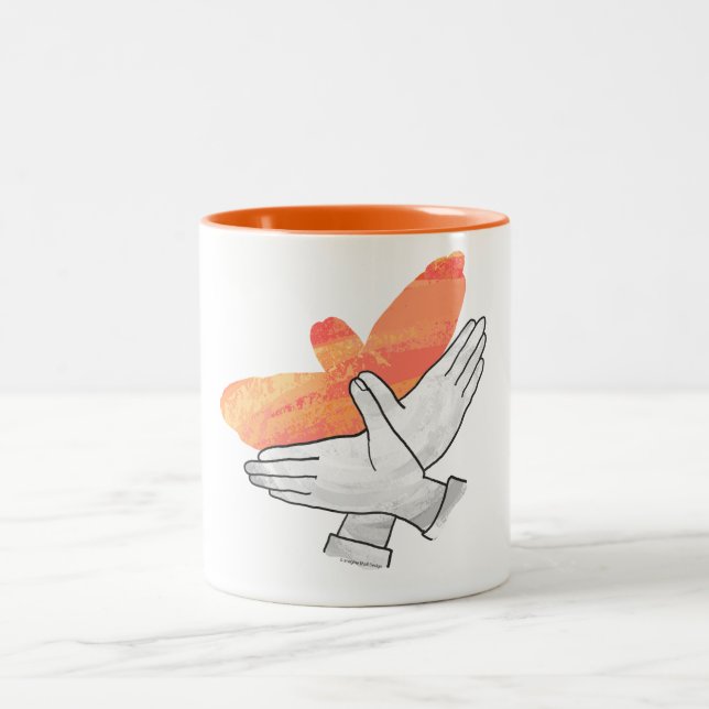 Tasse 2 Couleurs Aigle à main silhouette orange (Centre)