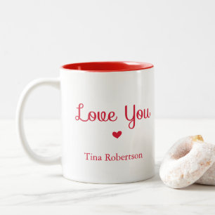 Tasse 2 Couleurs Aimez-vous coeur rouge personnalisé blanc