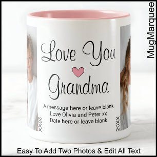 Tasse 2 Couleurs Aimez-vous grand-mère Anniversaire Texte & Photos,