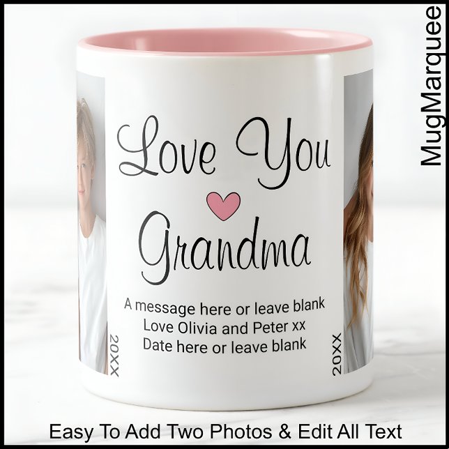 Tasse 2 Couleurs Aimez-vous grand-mère Anniversaire Texte & Photos, (Créateur téléchargé)