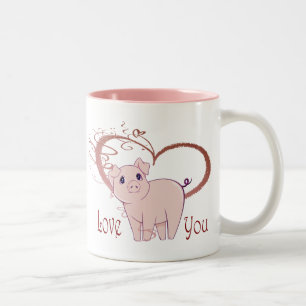 Tasse 2 Couleurs Aimez vous, le porc rose mignon et le coeur de