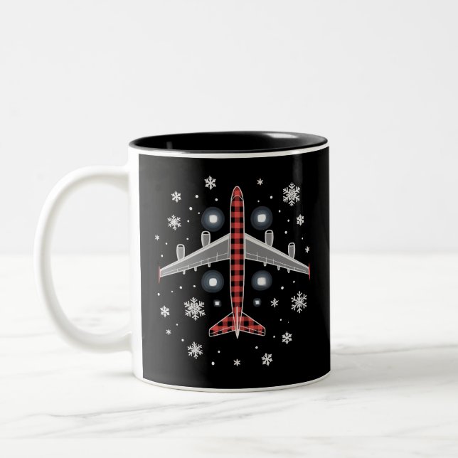 Tasse 2 Couleurs Airplane Plaid Christmas Pilot (Gauche)