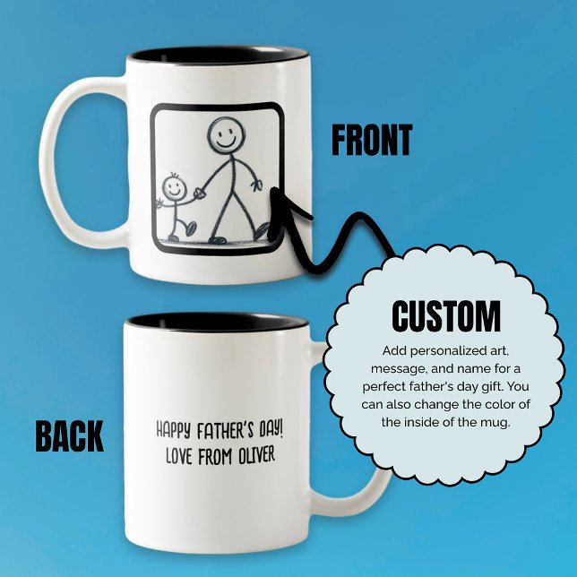 Tasse 2 Couleurs Ajouter l'oeuvre de l'enfant Fête du Père Personna (Add Kid’s Artwork Father’s Day Personalized Two-Tone Coffee Mug)