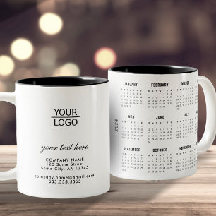 Tasse 2 Couleurs Ajouter un logo Texte personnalisé Société Calendr