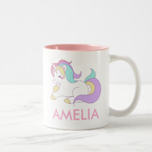 Tasse 2 Couleurs Ajouter Votre Nom Cute Unicorn Personnalisé